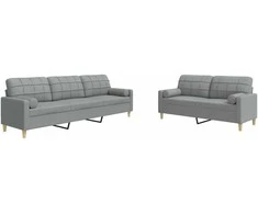 Sofa Sofos komplektas su pagalvėmis, 2 dalių, pilkas, audinys