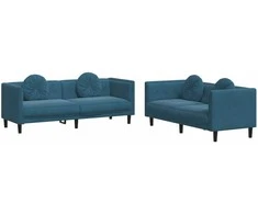 Sofa Sofos komplektas su pagalvėmis, 2 dalių, mėlynas, aksomas