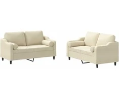 Sofa Sofos komplektas su pagalvėmis, 2 dalių, kreminis, audinys