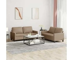 Sofa Sofos komplektas su pagalvėmis, 2 dalių, kapučino, dirbtinė oda
