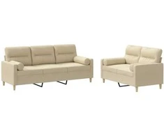 Sofa Sofos komplektas su pagalvėmis, 2 dalių, kreminis, audinys