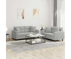 Sofa Sofos komplektas su pagalvėmis, 2 dalių, pilkas, audinys