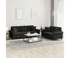 Sofa Sofos komplektas su pagalvėmis, 2 dalių, juodas, aksomas