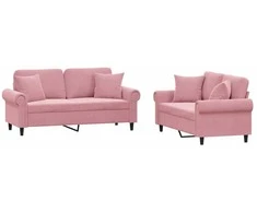Sofa Sofos komplektas su pagalvėmis, 2 dalių, rožinis, aksomas
