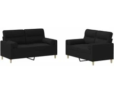 Sofa Sofos komplektas su pagalvėmis, 2 dalių, juodas, audinys