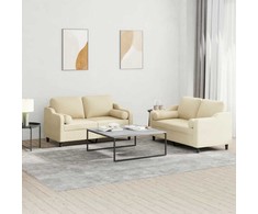 Sofa Sofos komplektas su pagalvėmis, 2 dalių, kreminis, audinys