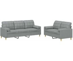 Sofa Sofos komplektas su pagalvėmis, 2 dalių, pilkas, audinys