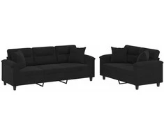 Sofa Sofos komplektas su pagalvėmis, 2 dalių, juodas, audinys