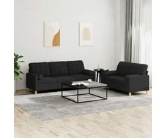 Sofa Sofos komplektas su pagalvėmis, 2 dalių, juodas, audinys