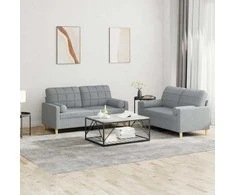 Sofa Sofos komplektas su pagalvėmis, 2 dalių, pilkas, audinys