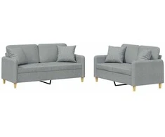 Sofa Sofos komplektas su pagalvėmis, 2 dalių, pilkas, audinys