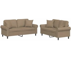 Sofa Sofos komplektas su pagalvėmis, 2 dalių, kapučino, dirbtinė oda
