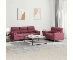 Sofa Sofos komplektas su pagalvėmis, 2 dalių, vyno, audinys