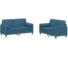 Sofa Sofos komplektas su pagalvėmis, 2 dalių, mėlynas, aksomas