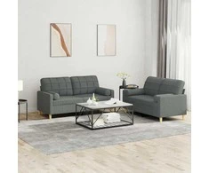 Sofa Sofos komplektas su pagalvėmis, 2 dalių, pilkas, audinys