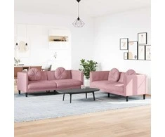 Sofa Sofos komplektas su pagalvėmis, 2 dalių, rožinis, aksomas