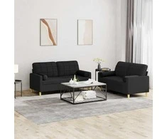 Sofa Sofos komplektas su pagalvėmis, 2 dalių, juodas, audinys