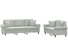 Sofa Sofos komplektas su pagalvėmis, 2 dalių, pilkas, aksomas