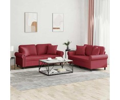 Sofa Sofos komplektas su pagalvėmis, 2 dalių, vyno, dirbtinė oda