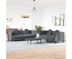 Sofa Sofos komplektas su pagalvėmis, 2 dalių, pilkas, aksomas