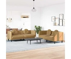 Sofa Sofos komplektas su pagalvėmis, 2 dalių, rudas, aksomas