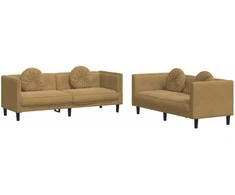 Sofa Sofos komplektas su pagalvėmis, 2 dalių, rudas, aksomas