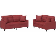 Sofa Sofos komplektas su pagalvėmis, 2 dalių, vyno, dirbtinė oda