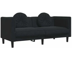 Sofa Sofos komplektas su pagalvėmis, 2 dalių, juodas, aksomas