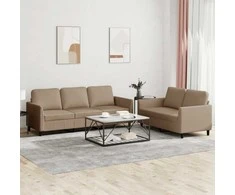 Sofa Sofos komplektas su pagalvėmis, 2 dalių, kapučino, dirbtinė oda