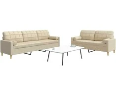 Sofa Sofos komplektas su pagalvėmis, 2 dalių, kreminis, audinys