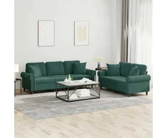 Sofa Sofos komplektas su pagalvėmis, 2 dalių, žalias, aksomas