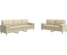 Sofa Sofos komplektas su pagalvėmis, 2 dalių, kreminis, audinys