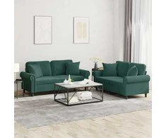 Sofa Sofos komplektas su pagalvėmis, 2 dalių, žalias, aksomas
