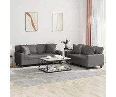 Sofa Sofos komplektas su pagalvėmis, 2 dalių, pilkas, dirbtinė oda