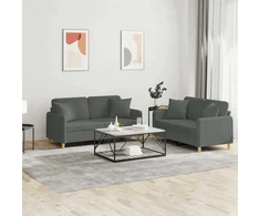 Sofa Sofos komplektas su pagalvėmis, 2 dalių, pilkas, audinys