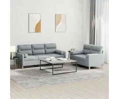 Sofa Sofos komplektas su pagalvėmis, 2 dalių, pilkas, audinys