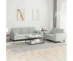 Sofa Sofos komplektas su pagalvėmis, 2 dalių, pilkas, aksomas