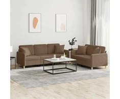 Sofa Sofos komplektas su pagalvėmis, 2 dalių, rudas, audinys