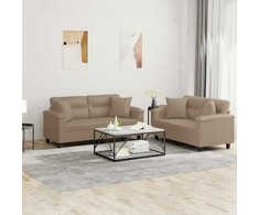 Sofa Sofos komplektas su pagalvėmis, 2 dalių, kapučino, dirbtinė oda