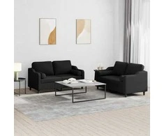 Sofa Sofos komplektas su pagalvėmis, 2 dalių, juodas, audinys