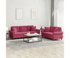 Sofa Sofos komplektas su pagalvėmis, 2 dalių, vyno, aksomas