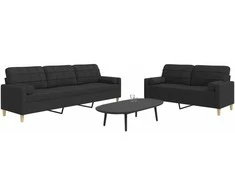 Sofa Sofos komplektas su pagalvėmis, 2 dalių, juodas, audinys