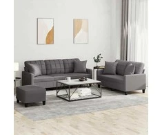 Sofa Sofos komplektas su pagalvėmis, 3 dalių, pilkas, dirbtinė oda