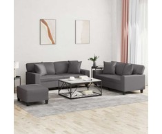 Sofa Sofos komplektas su pagalvėmis, 3 dalių, pilkas, dirbtinė oda