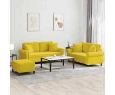 Sofa Sofos komplektas su pagalvėmis, 3 dalių, geltonas, aksomas