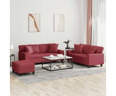 Sofa Sofos komplektas su pagalvėmis, 3 dalių, vyno, dirbtinė oda
