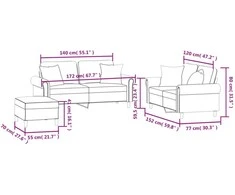Sofa Sofos komplektas su pagalvėmis, 3 dalių, rožinis, aksomas