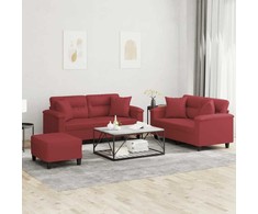 Sofa Sofos komplektas su pagalvėmis, 3 dalių, vyno, dirbtinė oda