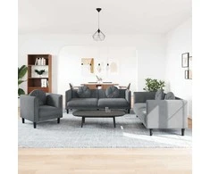 Sofa Sofos komplektas su pagalvėmis, 3 dalių, pilkas, aksomas