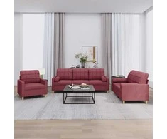 Sofa Sofos komplektas su pagalvėmis, 3 dalių, vyno, audinys